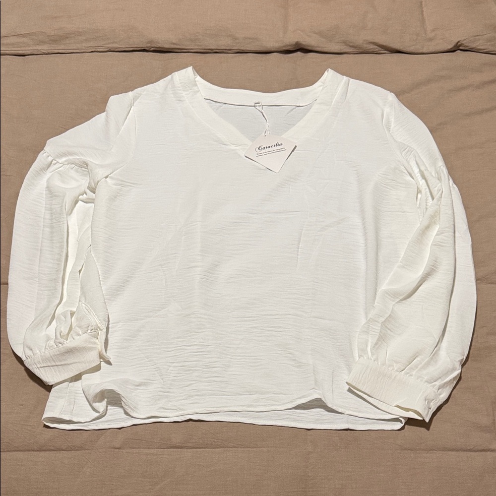 White V-Neck‎ Blouse